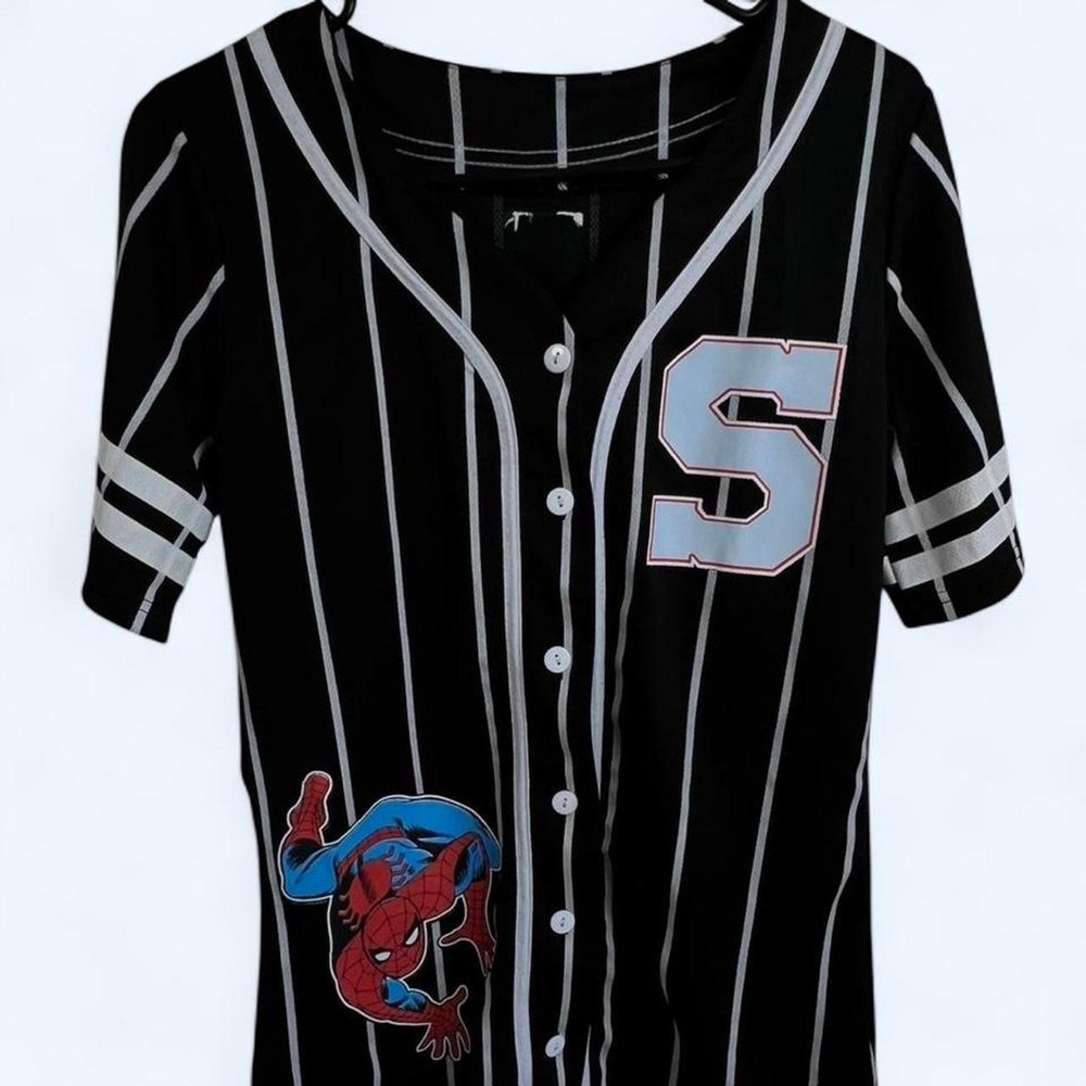 Marvel Spiderman black & white striped baseball jersey